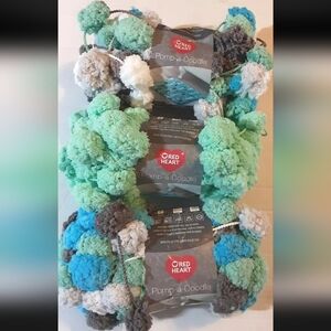 New 3 Skeins Of  3.5 Oz Red Heart PompADoodle Yarn-2 Beach House-1 Mint Jumbo #7